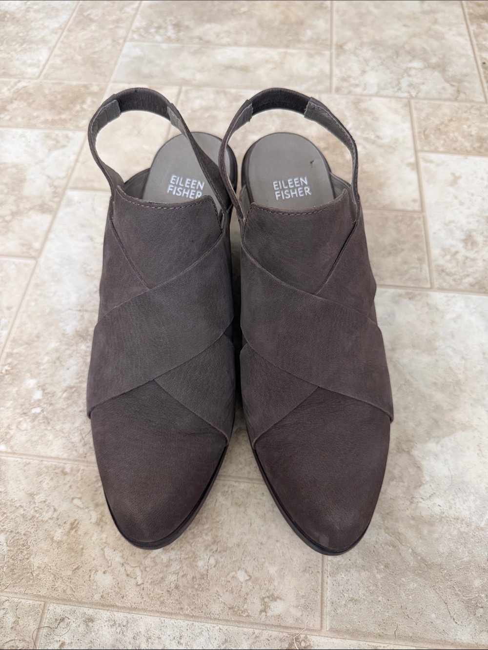 Eileen Fisher Dark Gray Suede Slingback Mules